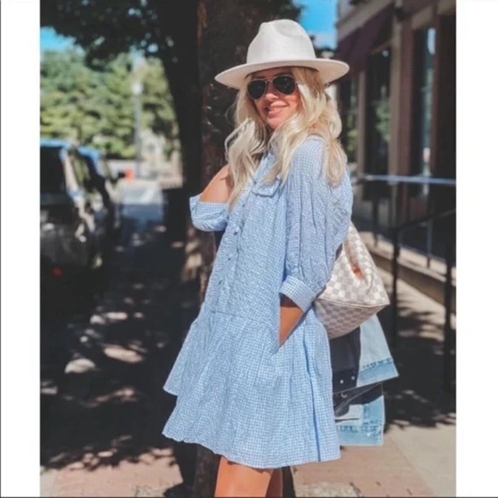 ✨HP✨Women's Gingham 3/4 Sleeve Shirtdress✨